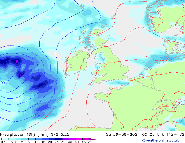 Z500/Rain (+SLP)/Z850 GFS 0.25 So 29.09.2024 06 UTC