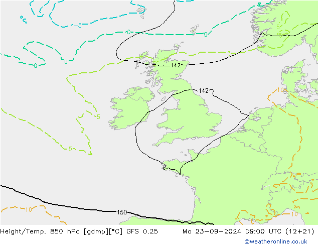 Z500/Yağmur (+YB)/Z850 GFS 0.25 Pzt 23.09.2024 09 UTC