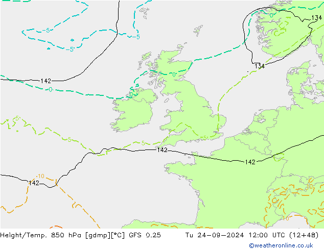 Z500/Rain (+SLP)/Z850 GFS 0.25 Tu 24.09.2024 12 UTC