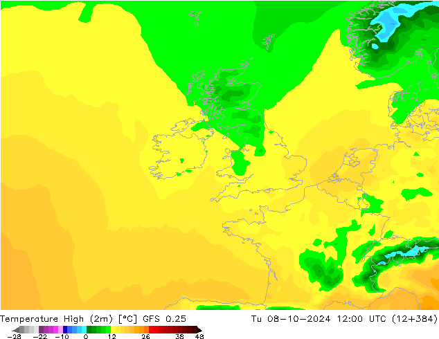 Temperatura máx. (2m) GFS 0.25 mar 08.10.2024 12 UTC