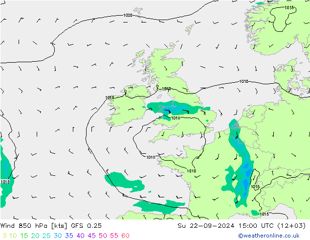 Wind 850 hPa GFS 0.25 Su 22.09.2024 15 UTC