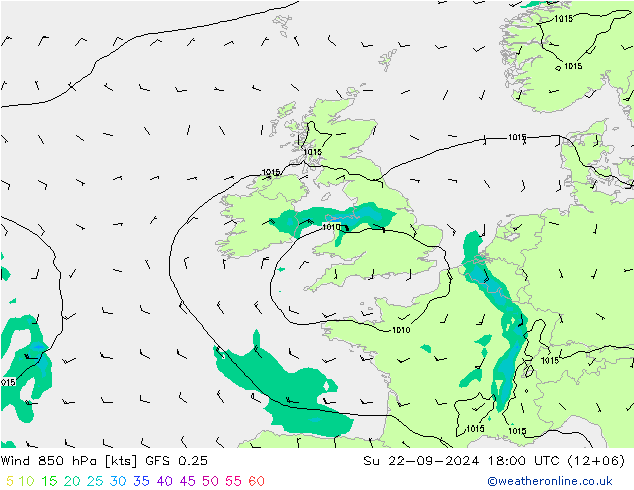 Wind 850 hPa GFS 0.25 So 22.09.2024 18 UTC