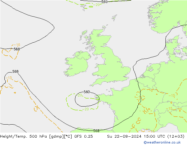 Z500/Rain (+SLP)/Z850 GFS 0.25 Su 22.09.2024 15 UTC