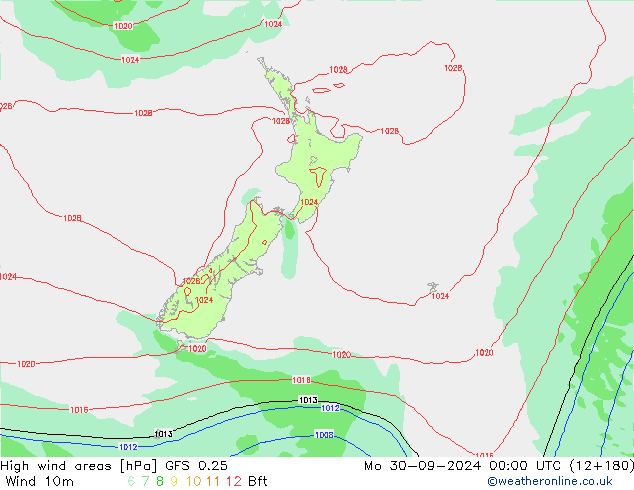 High wind areas GFS 0.25 пн 30.09.2024 00 UTC