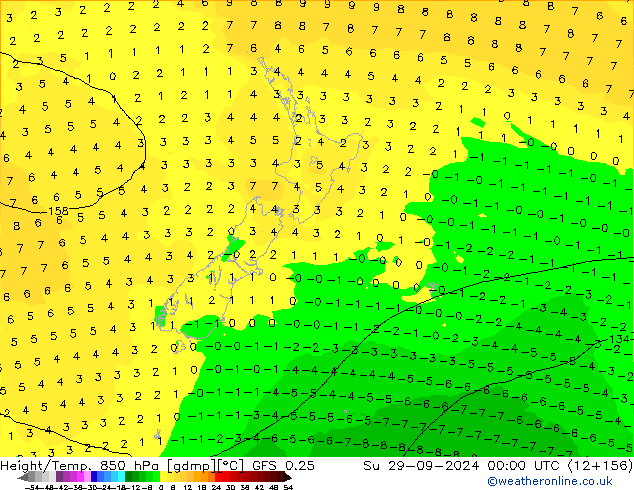 Z500/Rain (+SLP)/Z850 GFS 0.25 dom 29.09.2024 00 UTC