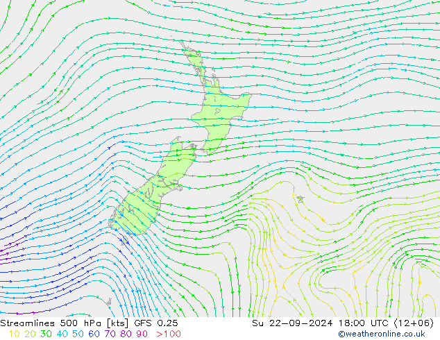 Línea de corriente 500 hPa GFS 0.25 dom 22.09.2024 18 UTC