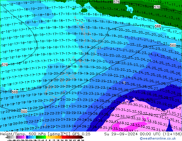 Z500/Rain (+SLP)/Z850 GFS 0.25 dom 29.09.2024 00 UTC