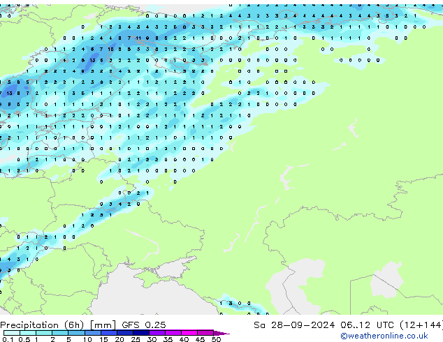 Z500/Rain (+SLP)/Z850 GFS 0.25  28.09.2024 12 UTC