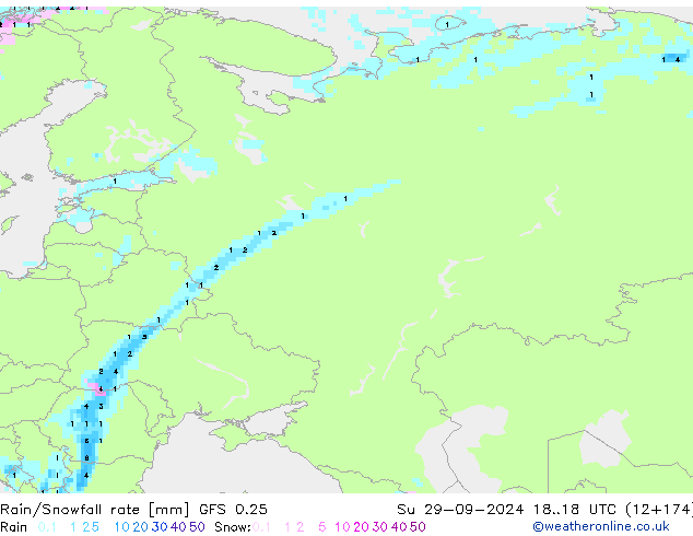 Rain/Snowfall rate GFS 0.25 nie. 29.09.2024 18 UTC