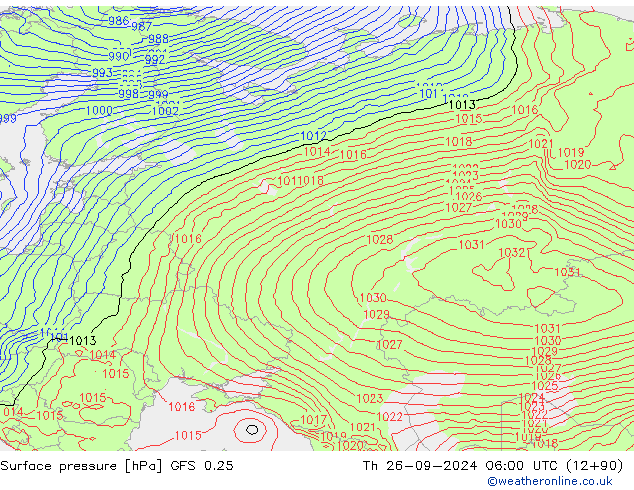 Atmosférický tlak GFS 0.25 Čt 26.09.2024 06 UTC