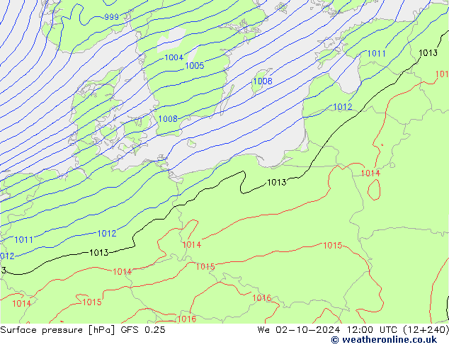 GFS 0.25: mer 02.10.2024 12 UTC