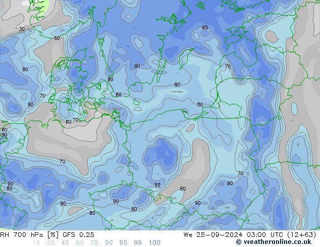 RH 700 hPa GFS 0.25 We 25.09.2024 03 UTC