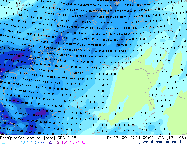 Precipitation accum. GFS 0.25 пт 27.09.2024 00 UTC