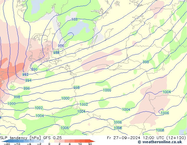 SLP tendency GFS 0.25 Fr 27.09.2024 12 UTC