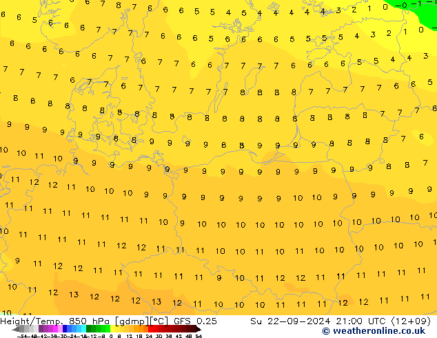 Z500/Rain (+SLP)/Z850 GFS 0.25 Su 22.09.2024 21 UTC