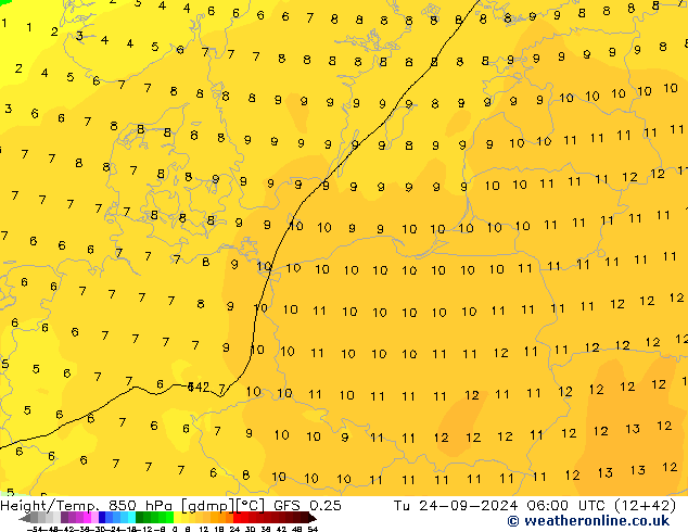 Z500/Yağmur (+YB)/Z850 GFS 0.25 Sa 24.09.2024 06 UTC