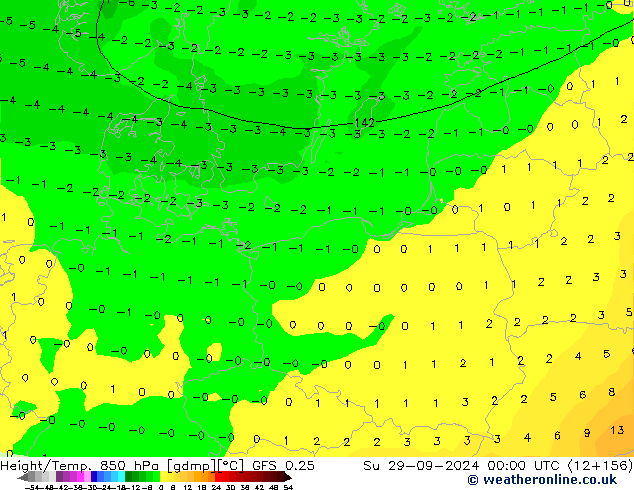 Z500/Rain (+SLP)/Z850 GFS 0.25  29.09.2024 00 UTC