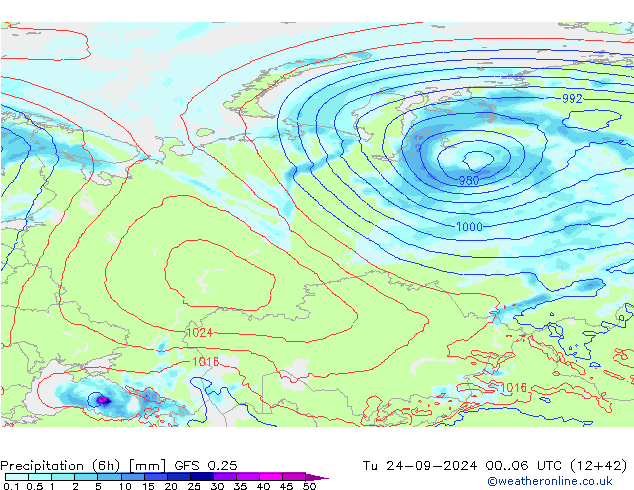 Z500/Rain (+SLP)/Z850 GFS 0.25 mar 24.09.2024 06 UTC