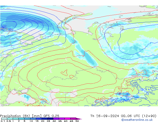 Z500/Rain (+SLP)/Z850 GFS 0.25 Th 26.09.2024 06 UTC