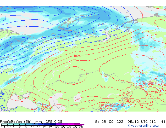 Z500/Rain (+SLP)/Z850 GFS 0.25  28.09.2024 12 UTC