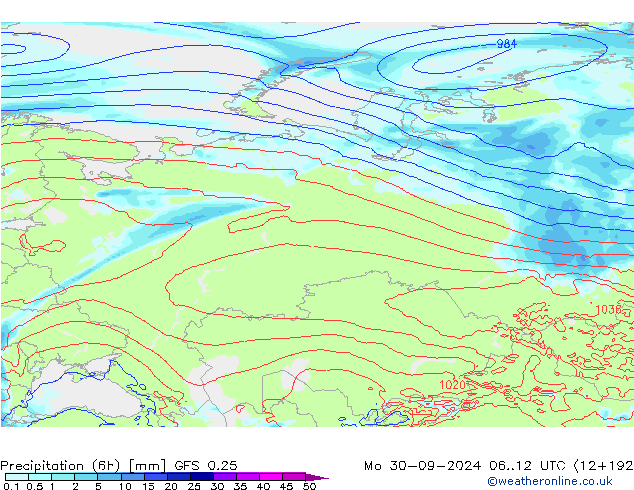 Z500/Rain (+SLP)/Z850 GFS 0.25 lun 30.09.2024 12 UTC