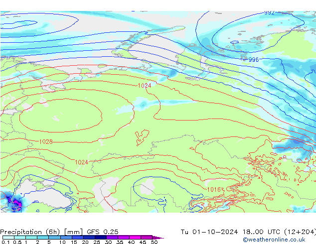 Z500/Rain (+SLP)/Z850 GFS 0.25 вт 01.10.2024 00 UTC