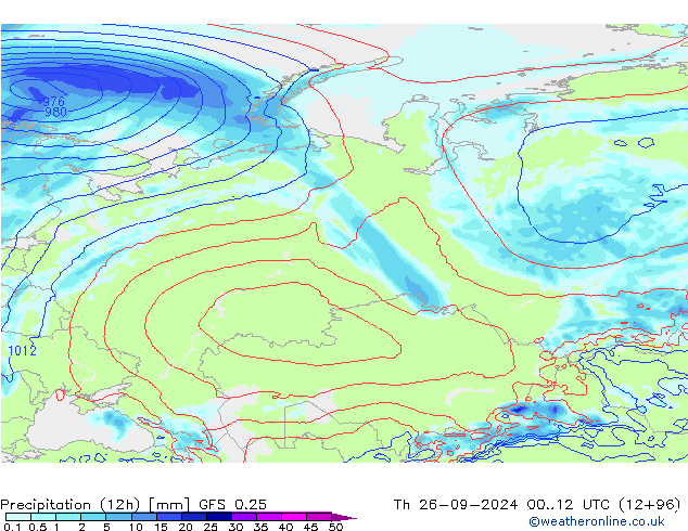 Précipitation (12h) GFS 0.25 jeu 26.09.2024 12 UTC