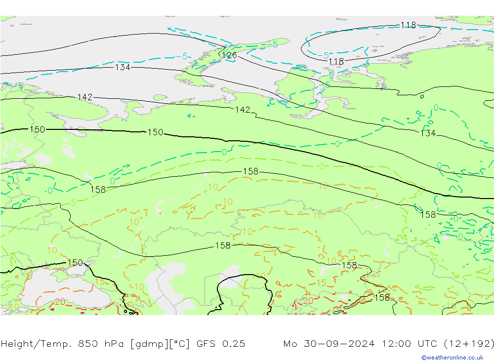 Z500/Rain (+SLP)/Z850 GFS 0.25 Mo 30.09.2024 12 UTC