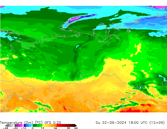 Temperature (2m) GFS 0.25 Su 22.09.2024 18 UTC