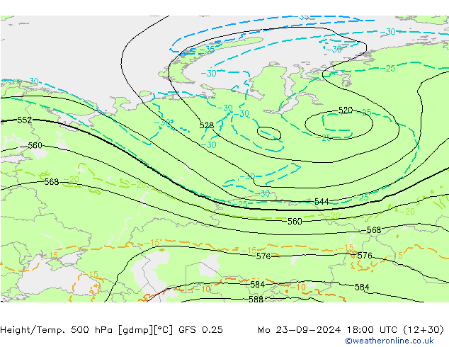 Yükseklik/Sıc. 500 hPa GFS 0.25 Pzt 23.09.2024 18 UTC