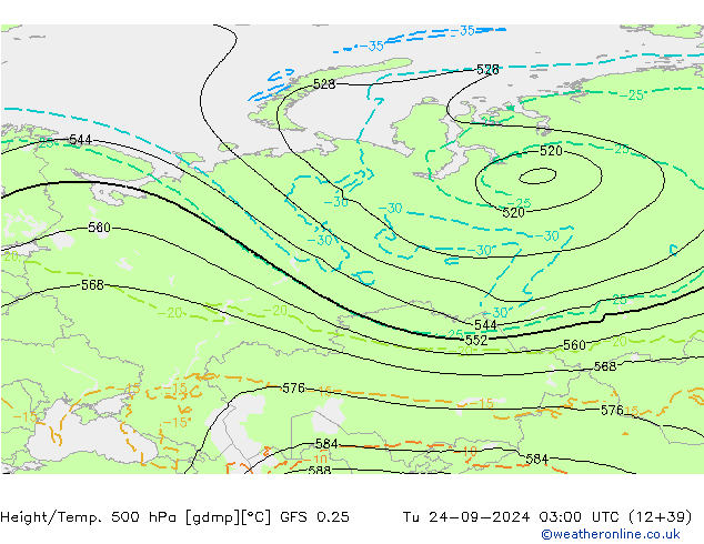 Z500/Rain (+SLP)/Z850 GFS 0.25 Tu 24.09.2024 03 UTC