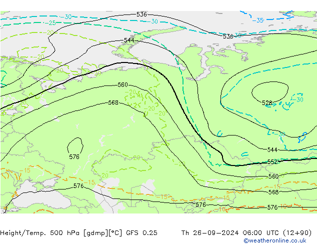 Z500/Rain (+SLP)/Z850 GFS 0.25 Th 26.09.2024 06 UTC