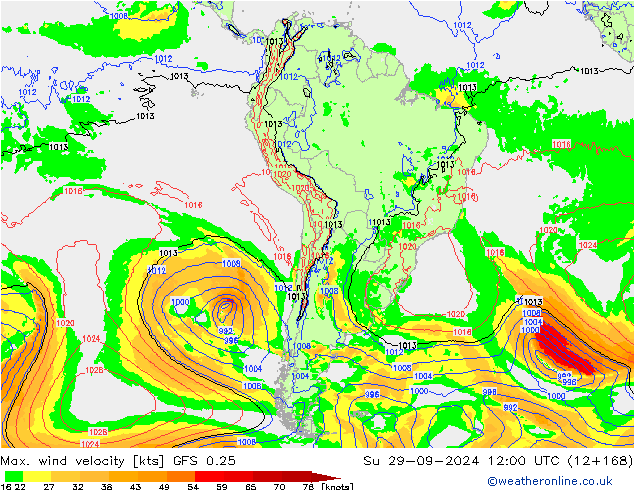 Max. wind velocity GFS 0.25  29.09.2024 12 UTC