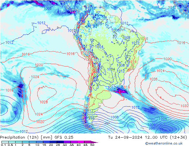 Precipitation (12h) GFS 0.25 Tu 24.09.2024 00 UTC