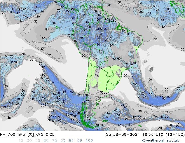 RH 700 hPa GFS 0.25 Sa 28.09.2024 18 UTC