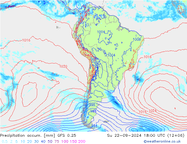 Precipitation accum. GFS 0.25  22.09.2024 18 UTC