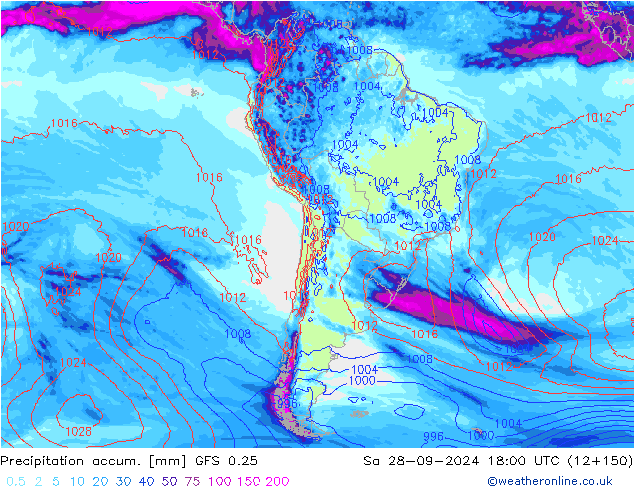 Precipitation accum. GFS 0.25 Sa 28.09.2024 18 UTC