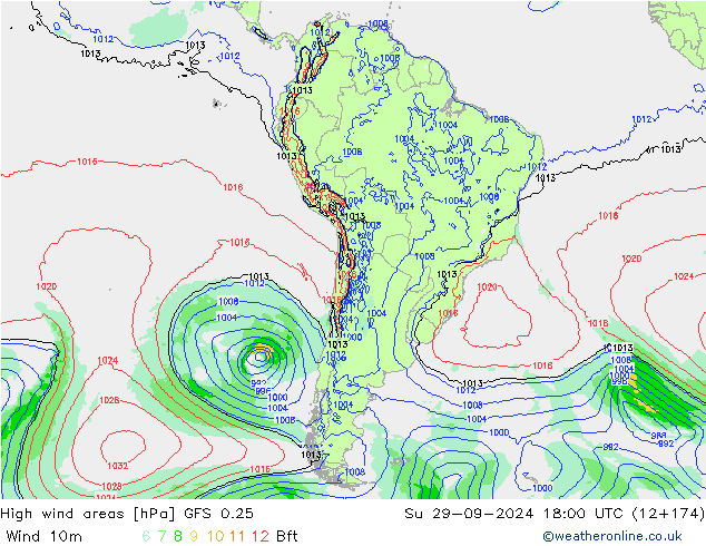 yüksek rüzgarlı alanlar GFS 0.25 Paz 29.09.2024 18 UTC