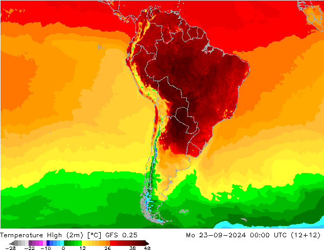 Temp. massima (2m) GFS 0.25 lun 23.09.2024 00 UTC