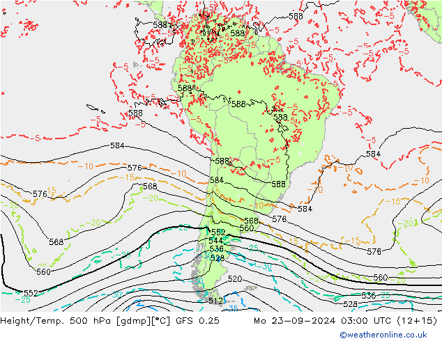 Z500/Rain (+SLP)/Z850 GFS 0.25 Po 23.09.2024 03 UTC