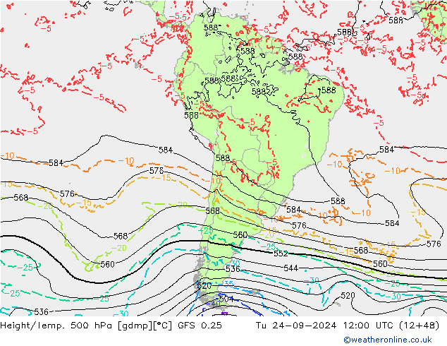 Z500/Rain (+SLP)/Z850 GFS 0.25 Di 24.09.2024 12 UTC