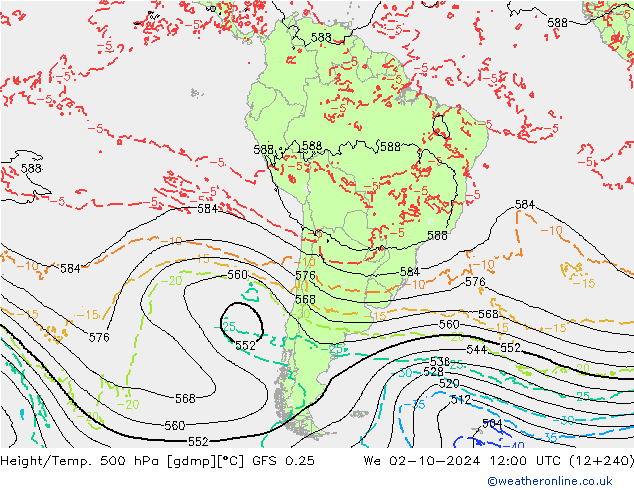 Z500/Rain (+SLP)/Z850 GFS 0.25 We 02.10.2024 12 UTC