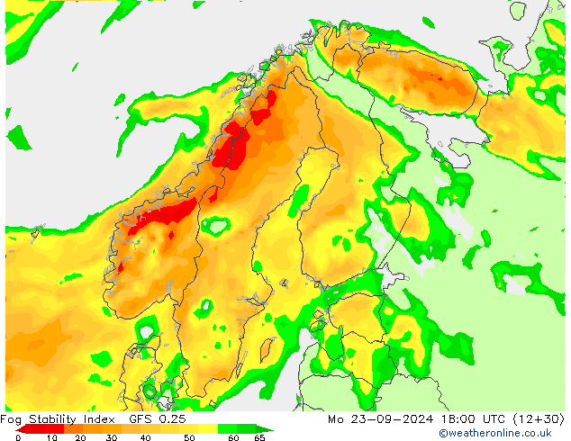 Fog Stability Index GFS 0.25  23.09.2024 18 UTC