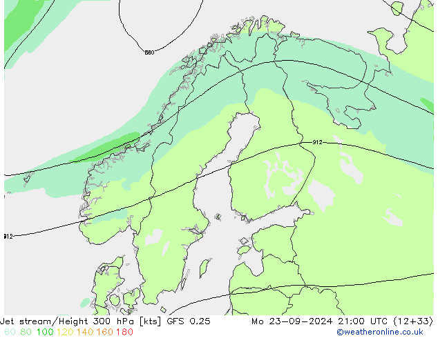 Jet stream GFS 0.25 Seg 23.09.2024 21 UTC