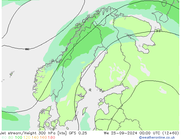 Jet stream/Height 300 hPa GFS 0.25 We 25.09.2024 00 UTC