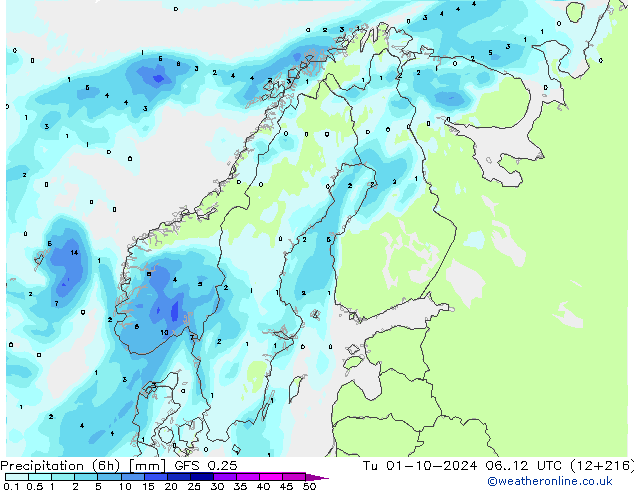 Yağış (6h) GFS 0.25 Sa 01.10.2024 12 UTC