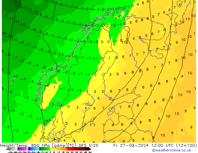 Z500/Regen(+SLP)/Z850 GFS 0.25 vr 27.09.2024 12 UTC