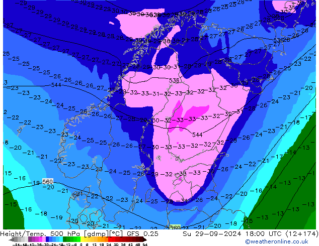 Z500/Rain (+SLP)/Z850 GFS 0.25 Вс 29.09.2024 18 UTC