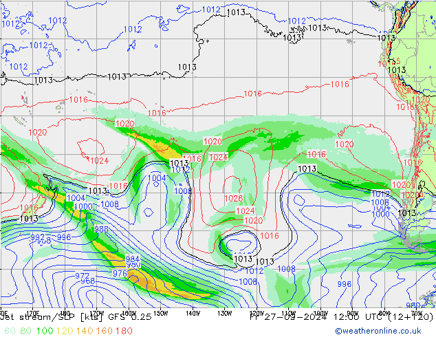 Jet stream/SLP GFS 0.25 Pá 27.09.2024 12 UTC