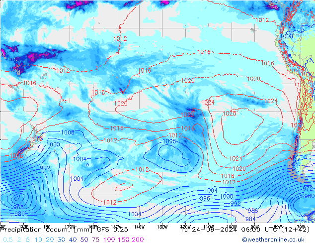 Precipitation accum. GFS 0.25 Ter 24.09.2024 06 UTC